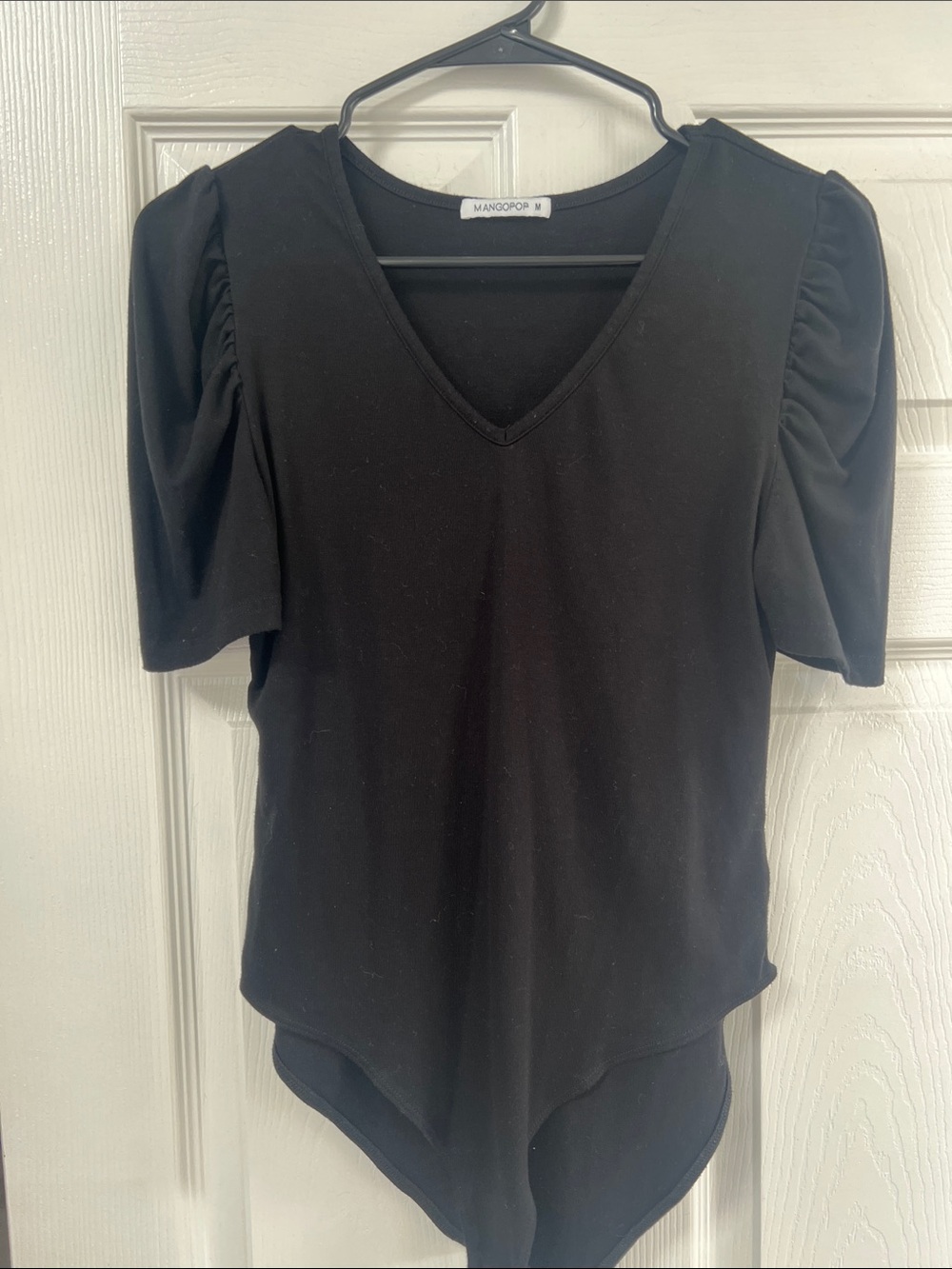 MangoPop Black V-Neck Puff Sleeve Bodysuit